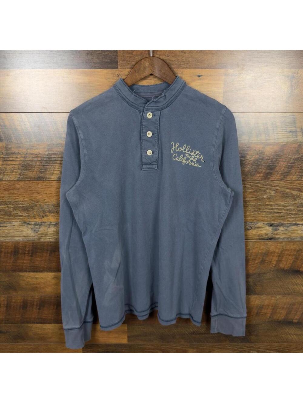 Vintage Hollister Henley Long Sleeve Blue Shirt Men’s XL Embroidered Logo